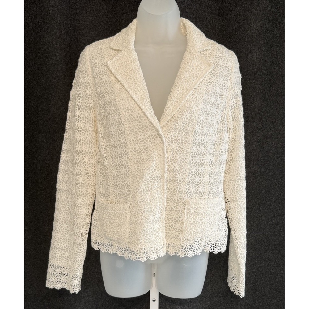 Gorgeous Madison Vintage White Rosette Crochet  Knit Top Jacket Boho Lace NWT